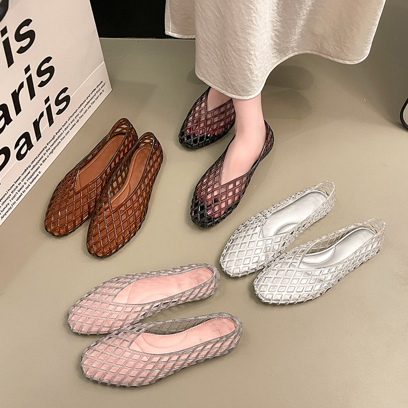 Crystal Mesh Fabric - Женские летние плоские сандалии из желеобразного