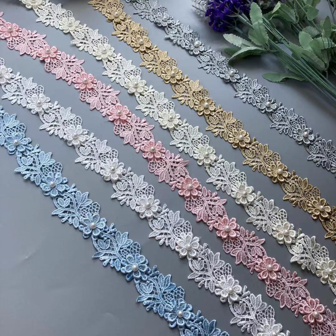 Lace Ribbon Trim - 2 ярда жемчужная Цветочная вышитая растворимая