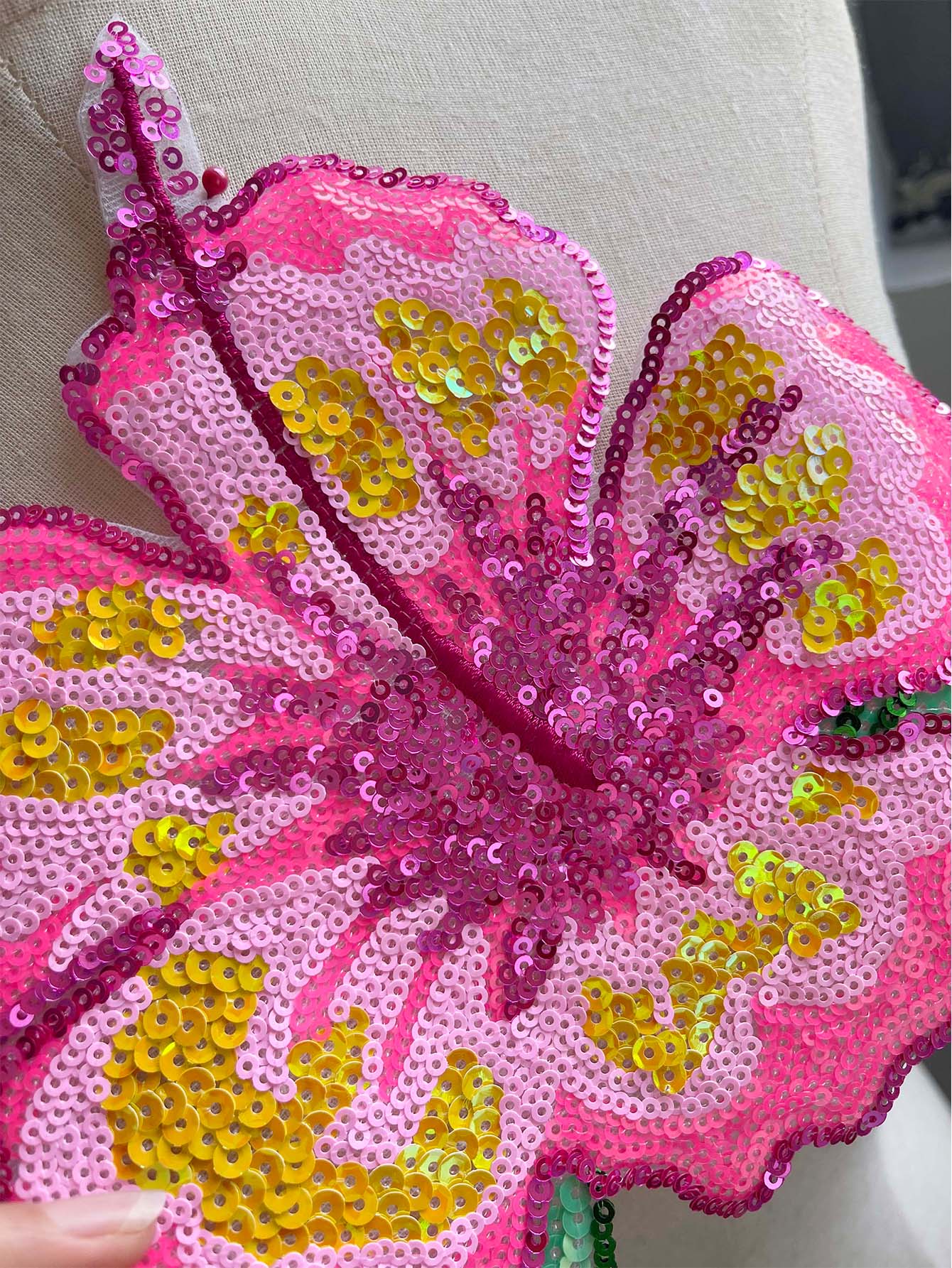 Applique Patch Flower - 1 шт., 26 см, блестящие розовые