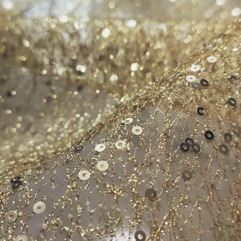 Crystal Mesh Fabric - Твердая сетчатая ткань с белыми золотыми